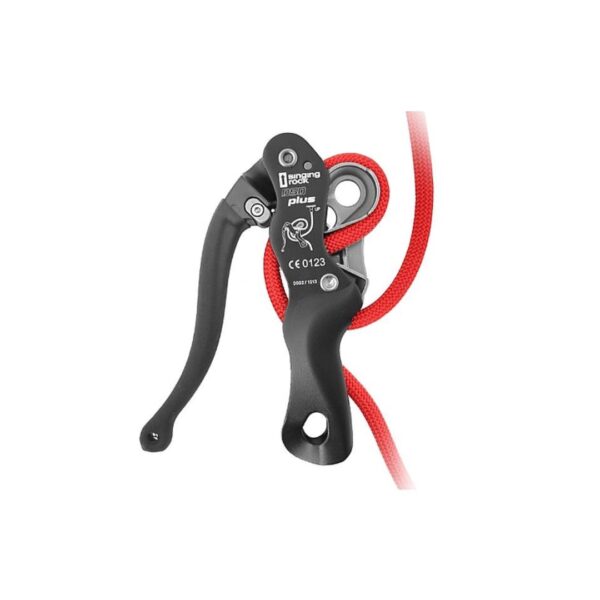 Descensor DOUBLE STOP PLUS con sistema antipánico para cuerdas estáticas de 9 a 12 mm